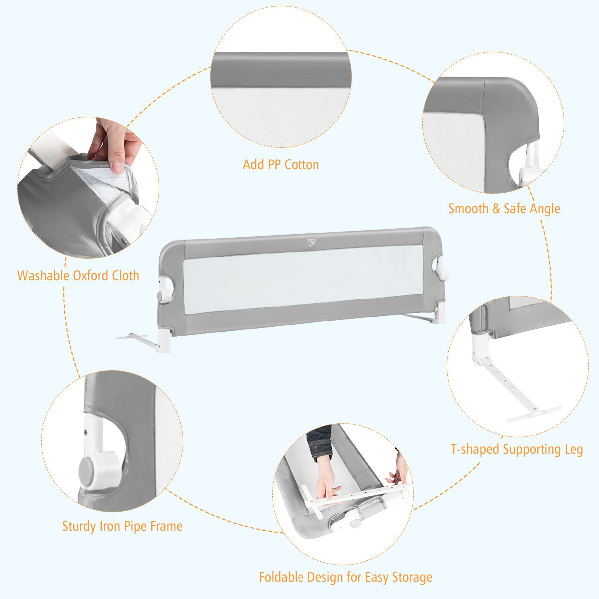 Babyjoy 59'' Breathable Safety Bed Rail Guard - Image 9