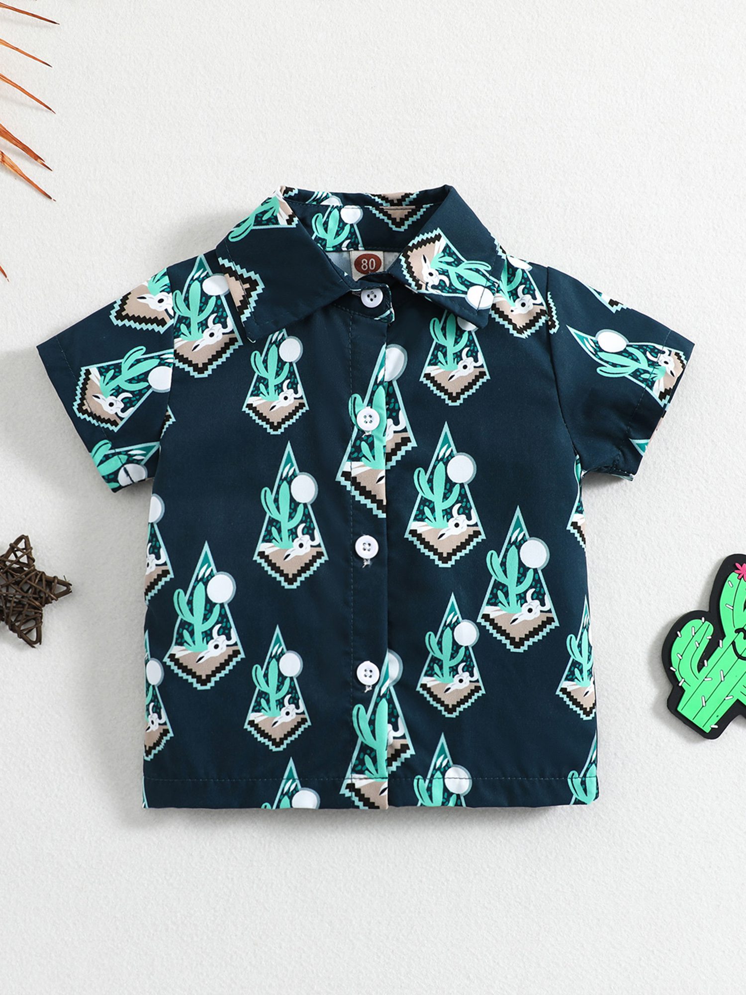 Toddler Baby Boys Button Down Shirt Cow Printed Lapel Short Sleeve T-Shirt Tops - Image 3