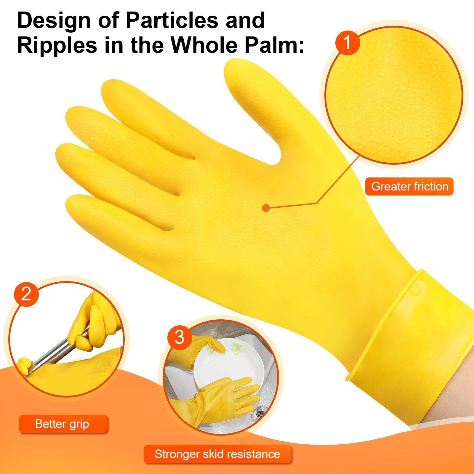 O2frepak 2 Pairs Pink Rubber Reusable Dishwashing Gloves For Kitchen Cleaning - Image 4