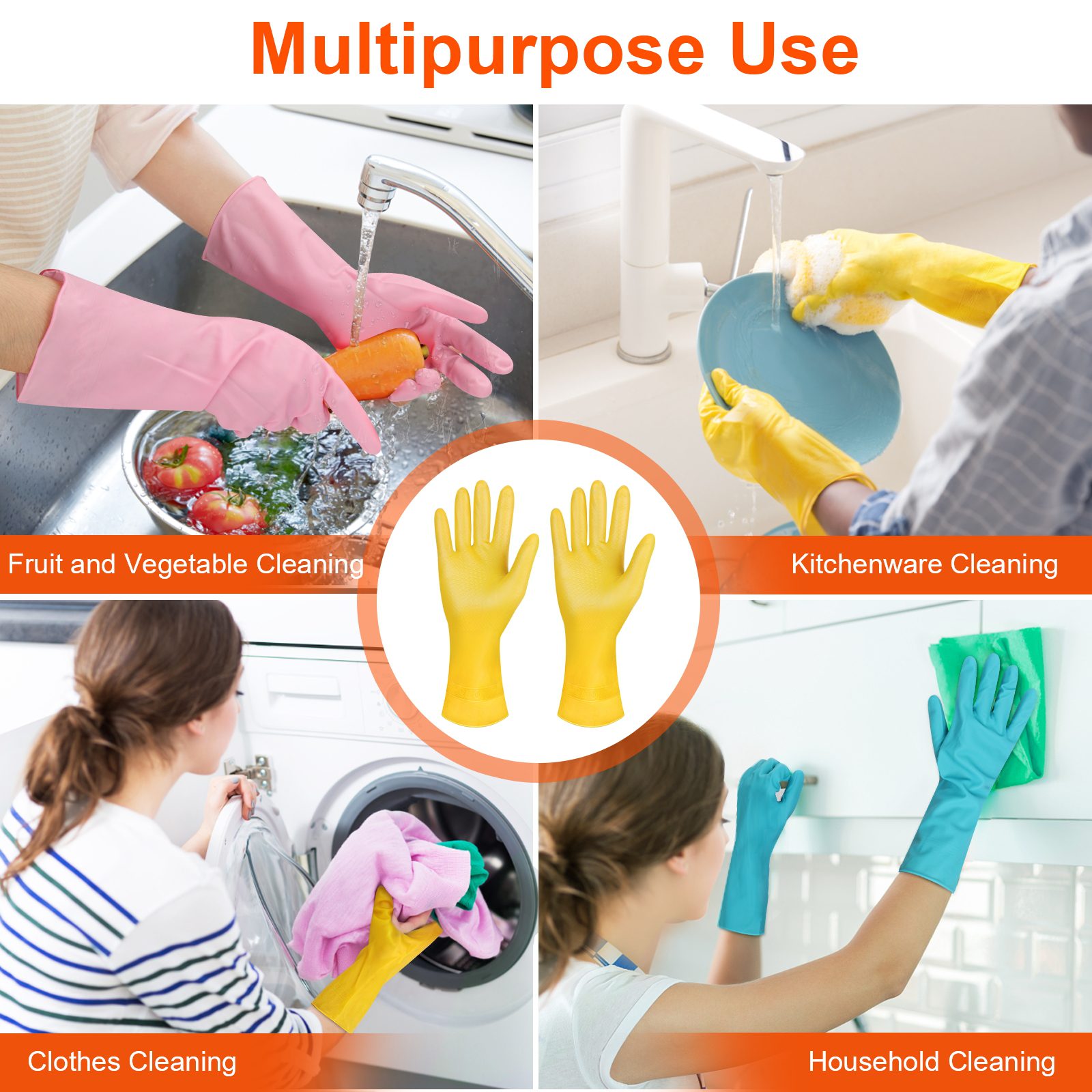 O2frepak 2 Pairs Pink Rubber Reusable Dishwashing Gloves For Kitchen Cleaning - Image 7