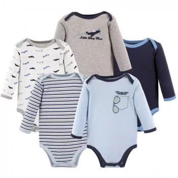 Luvable Friends Baby Boy Cotton Long-Sleeve Bodysuits 5pk