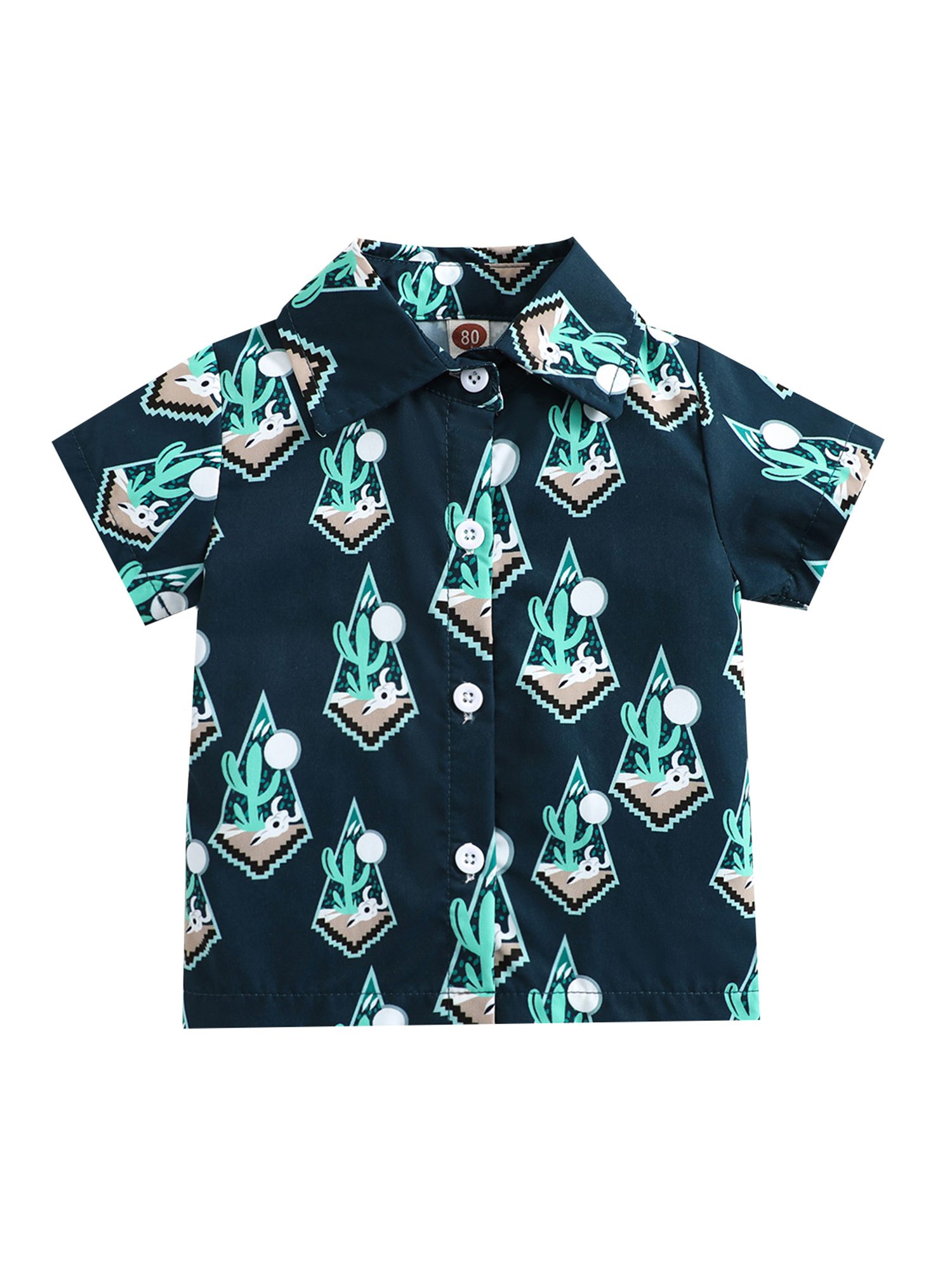 Toddler Baby Boys Button Down Shirt Cow Printed Lapel Short Sleeve T-Shirt Tops