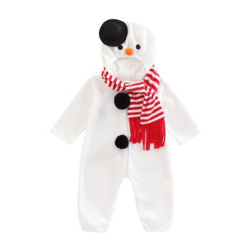 Pudcoco Baby And Toddler Boy Long Sleeve Snowman Hooded Christmas Rompers Costume