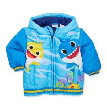 Baby Shark Toddler Boy Hooded Puffer Coat, Sizes 18M-5T