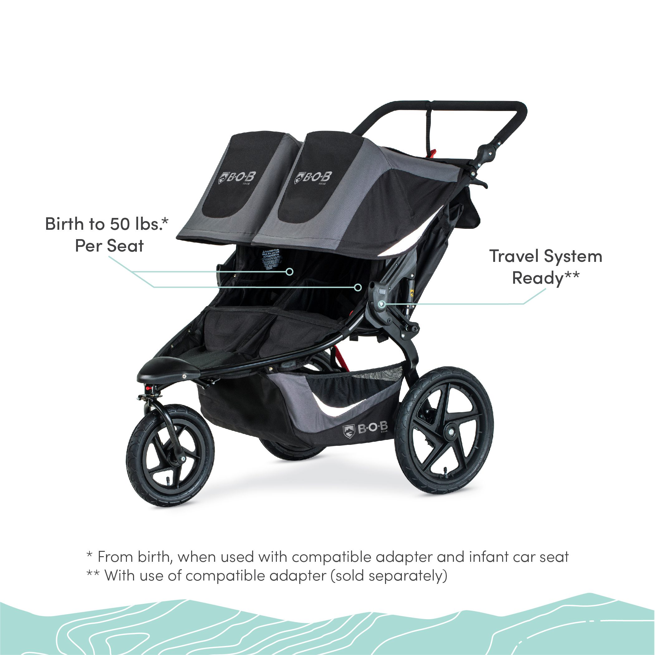 BOB Gear® Revolution® Flex 3.0 Duallie Jogging Stroller, Graphite Black - Image 2