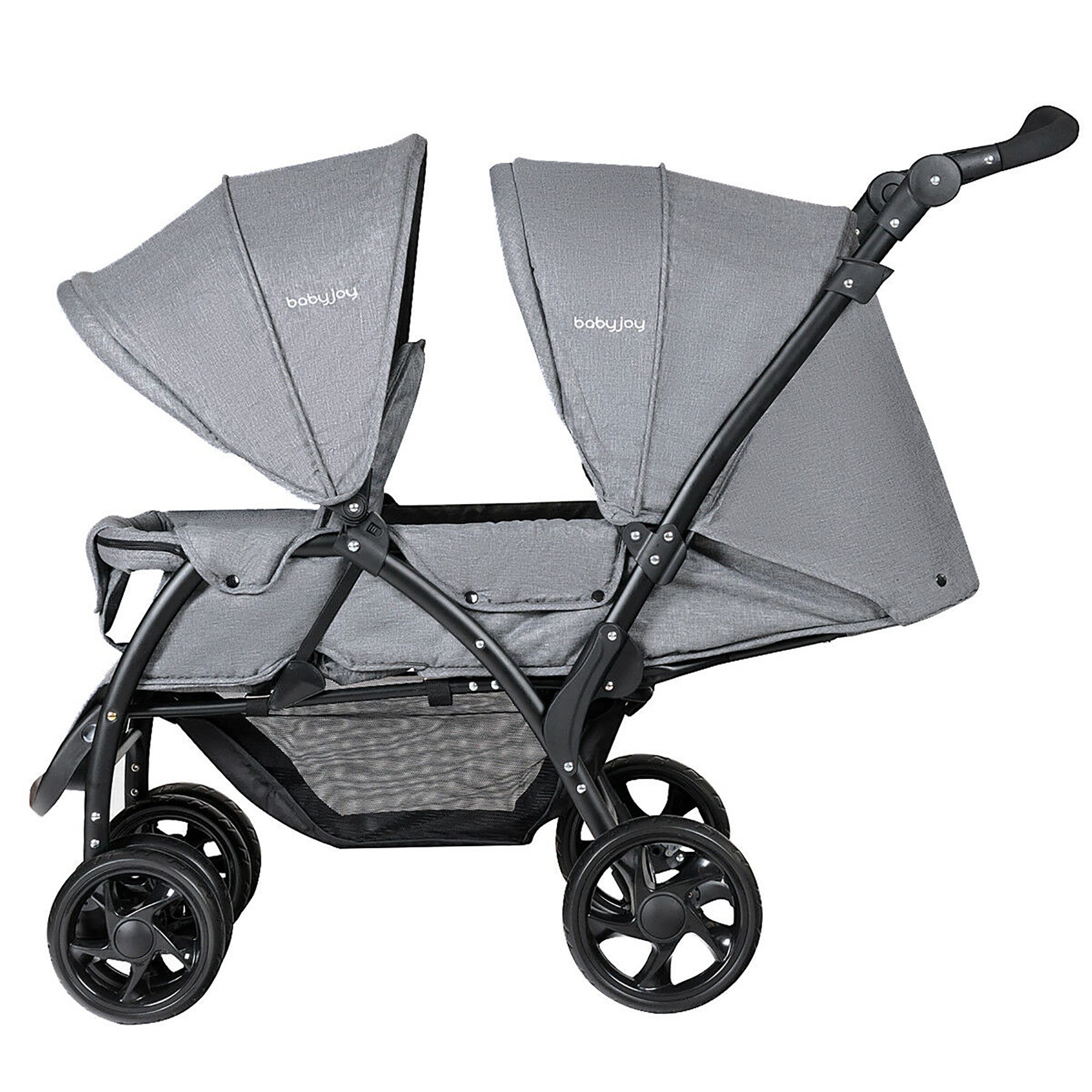 BabyJoy® Foldable Double Baby Stroller Lightweight Front & Back Seats Pushchair Gray - Image 7