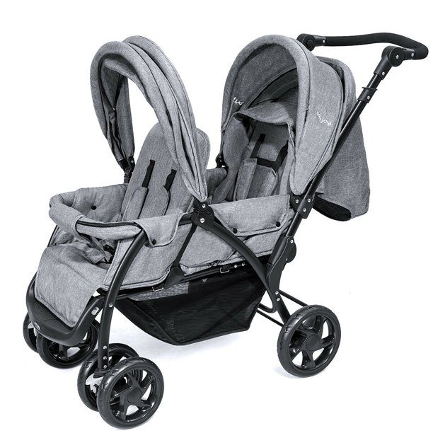 BabyJoy® Foldable Double Baby Stroller Lightweight Front & Back Seats Pushchair Gray - Image 8