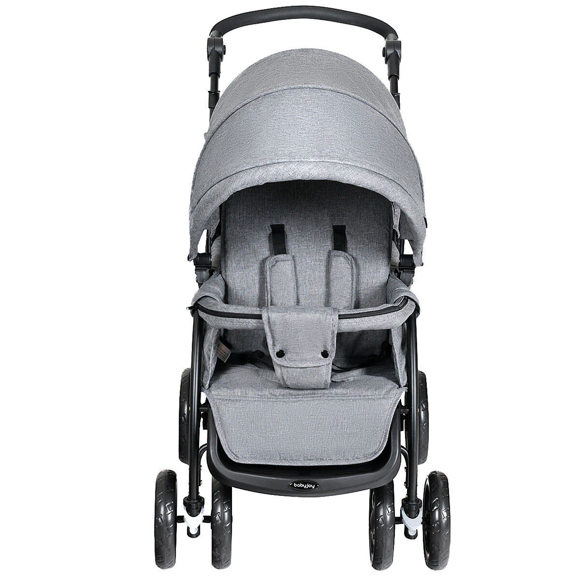 BabyJoy® Foldable Double Baby Stroller Lightweight Front & Back Seats Pushchair Gray - Image 9